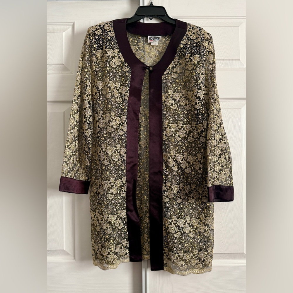 Hosanna Sheet Jacket Womens Sz XL Black Gold Embroidered Evening Topper